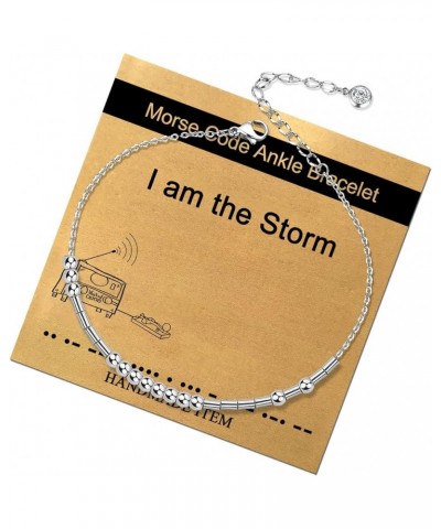 Morse Code Silver Anklet for Women,Beaded Chain Ankle Bracelets for Women Girls Mother Daughter Sister Friend Dainty Inspirat...