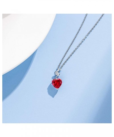 14K Solid White Gold Diamond Gemstone Pendant with Sterling Silver Chain 8mm Heart Birthstone Necklace Fine Jewelry Anniversa...