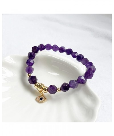 Healing Crystal Bracelet Spiritual Faceted Gemstone Beaded Bracelets Stretch Stress Relief Gifts For Women Amethyst-8mm $7.66...