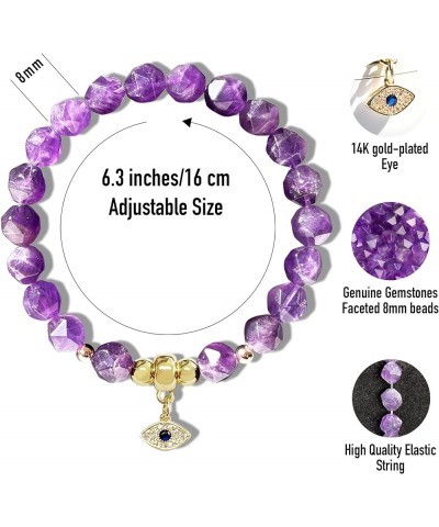 Healing Crystal Bracelet Spiritual Faceted Gemstone Beaded Bracelets Stretch Stress Relief Gifts For Women Amethyst-8mm $7.66...