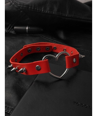 Gothic Punk Spiked Heart Choker Collar, PU Leather Spike Heart Choker Necklace, Halloween Goth Jewelry Gift for Women, Men 3 ...