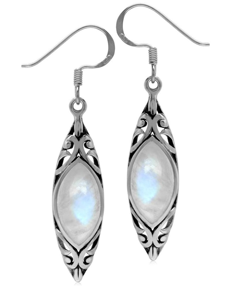 14X7mm Natural Marquise Shape Stone 925 Sterling Silver Filigree Dangle Hook Earrings Jewelry for Women Moonstone $16.85 Earr...