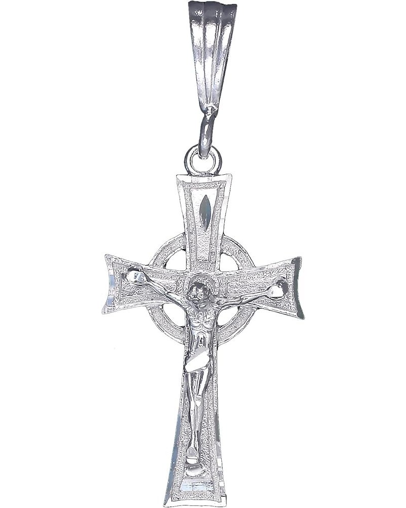 Sterling Silver Celtic Cross with Jesus Pendant Necklace with Diamond Cuts With 24" Sterling Silver Figaro Chain $25.30 Neckl...