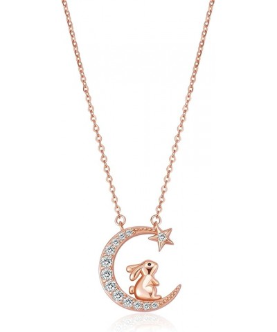 Chinese Zodiac Necklace 925 Sterling Silver Rose Gold Pendant Charm Necklace Zircon Moon and Star Necklace Cute Animal Jewelr...