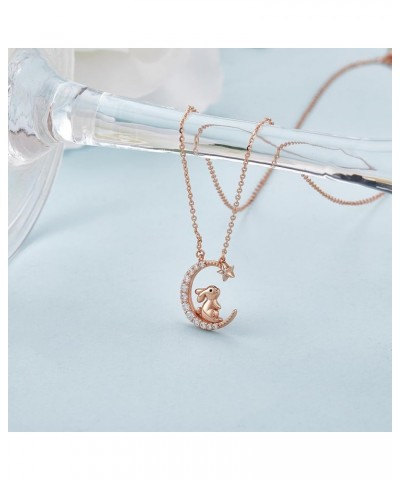 Chinese Zodiac Necklace 925 Sterling Silver Rose Gold Pendant Charm Necklace Zircon Moon and Star Necklace Cute Animal Jewelr...