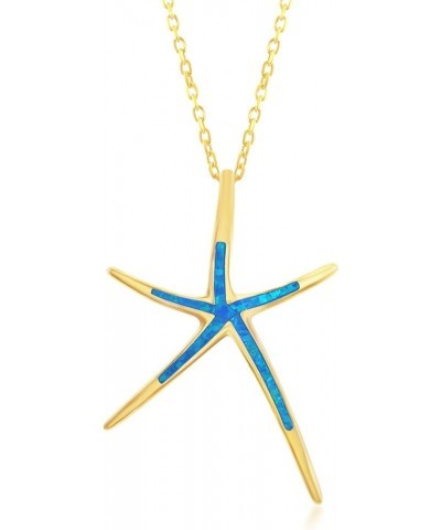 Sterling Silver, Gold Tone or Rose Tone Created Blue, White or Pink Opal Starfish 18" Pendant Necklace Gold Tone $21.99 Neckl...