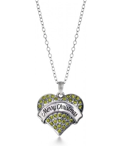 Silver Pave Heart Charm 18 Inch Necklace with Cubic Zirconia Jewelry Merry Christmas Green $11.99 Necklaces