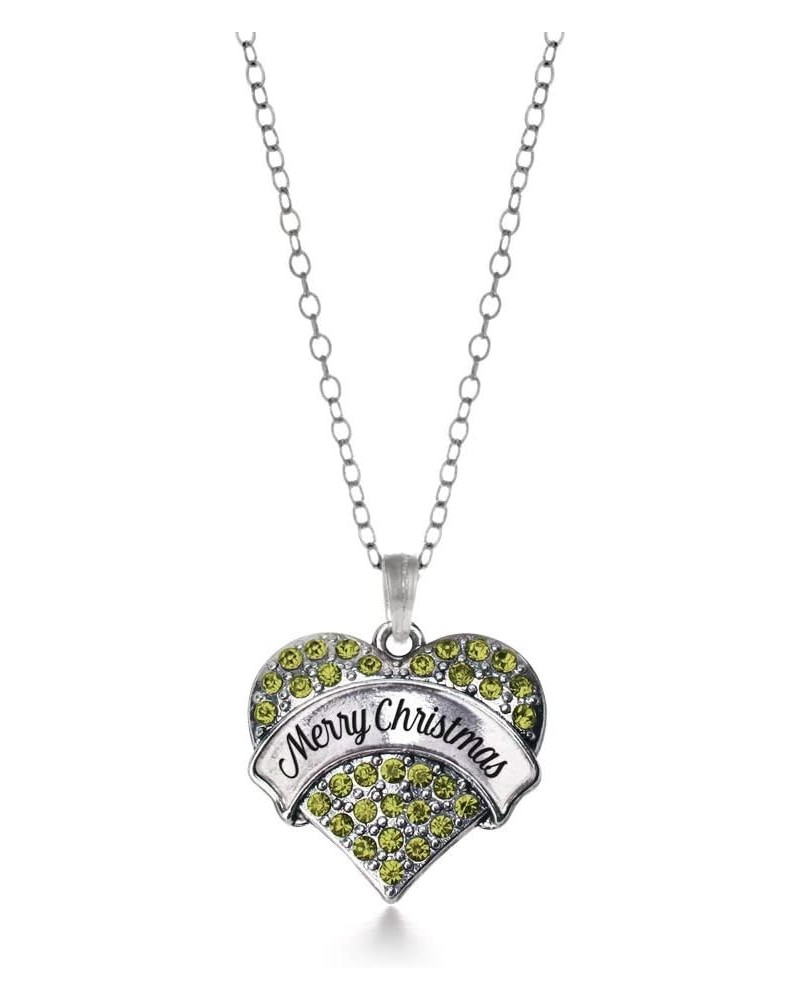 Silver Pave Heart Charm 18 Inch Necklace with Cubic Zirconia Jewelry Merry Christmas Green $11.99 Necklaces