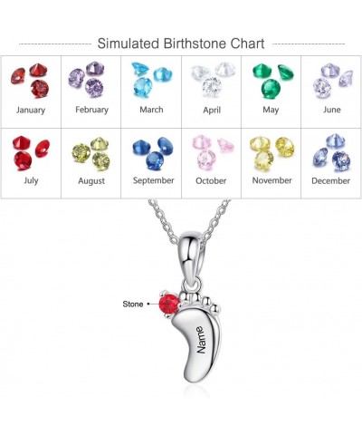 Personalized Mother Necklace Custom Baby Feet Engraved 1-6 Name Pendant Necklace with Simulated Birthstones for Mom Women 1 S...