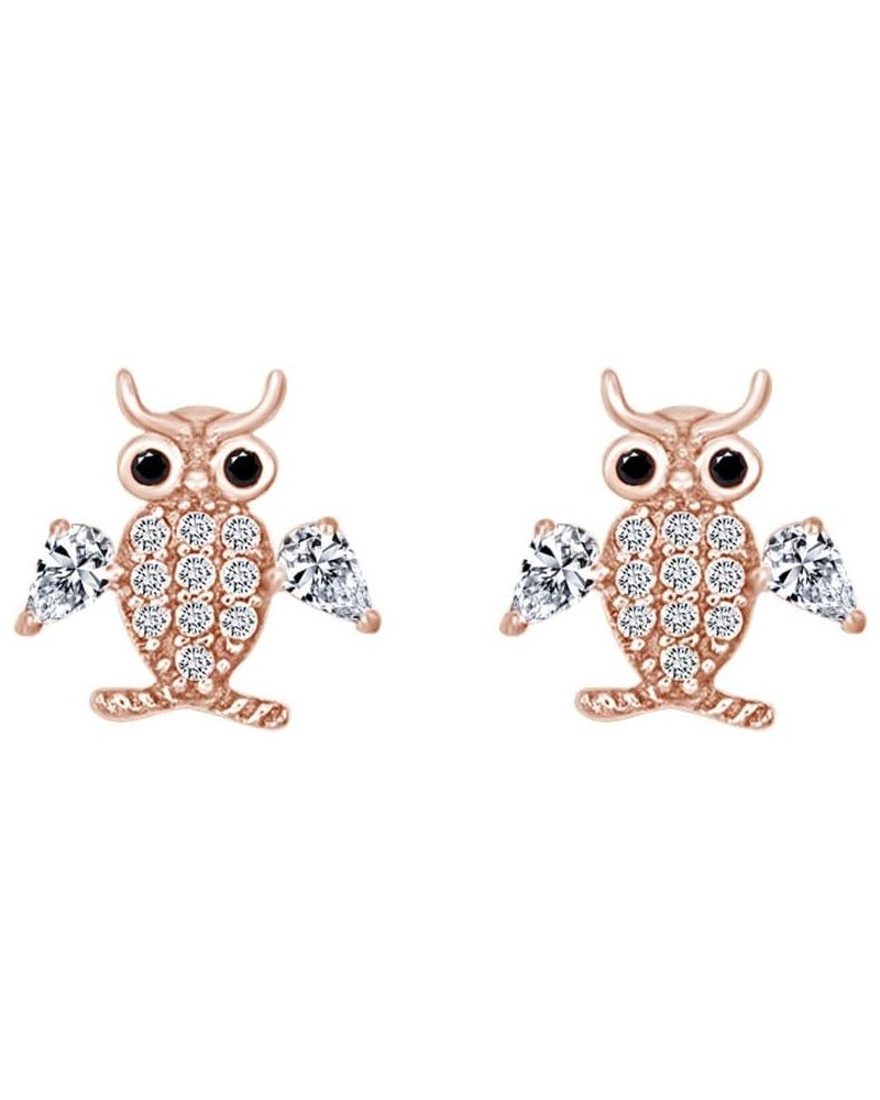 14k Gold Over Sterling Silver Animal, Bird, Insects Cubic Zirconia Stud Earrings Rose Gold Over : OWL 2 $18.23 Earrings