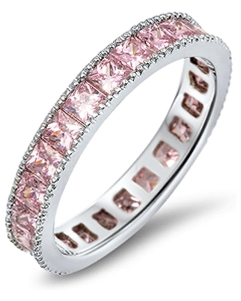 CHOOSE YOUR COLOR Sterling Silver Eternity Ring Pink (Simulated Topaz) $16.43 Rings