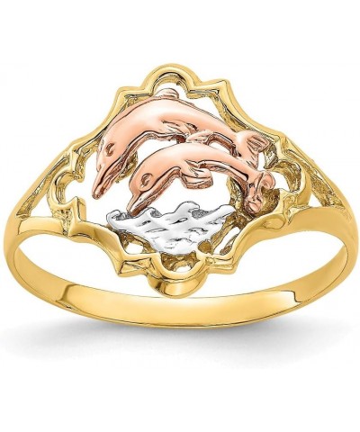 Solid 14k Yellow and Rose Gold Double Dolphin Ring Band $100.08 Others