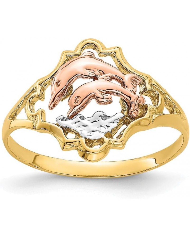 Solid 14k Yellow and Rose Gold Double Dolphin Ring Band $100.08 Others