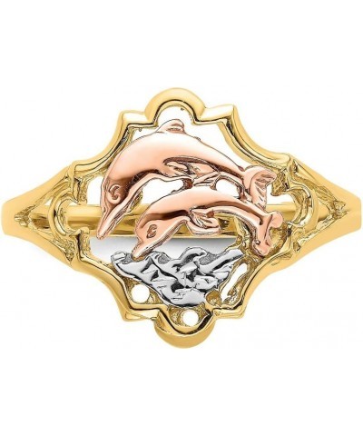 Solid 14k Yellow and Rose Gold Double Dolphin Ring Band $100.08 Others