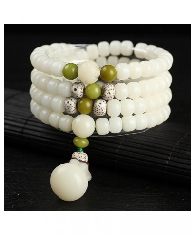 White Jade Natural Bodhi Root 108 Mala Prayer Mantra Beads Meditation 5-Layer Lotus Hand String Multiplayer Bracelet JuBao 7*...