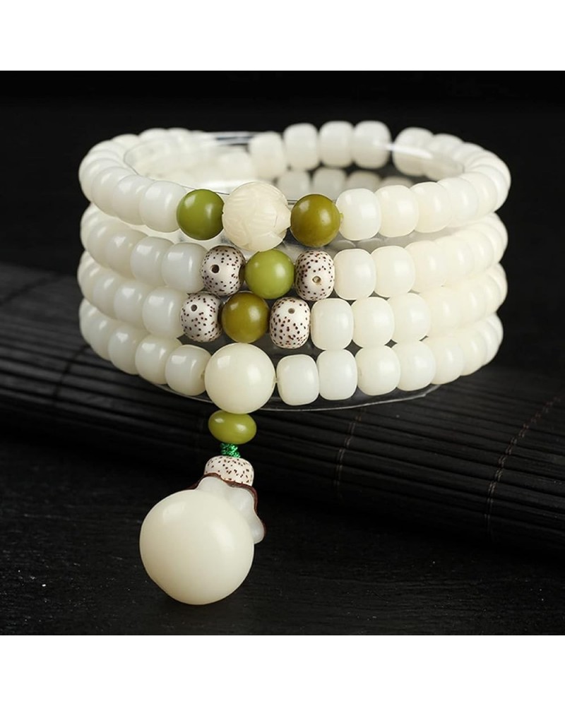 White Jade Natural Bodhi Root 108 Mala Prayer Mantra Beads Meditation 5-Layer Lotus Hand String Multiplayer Bracelet JuBao 7*...