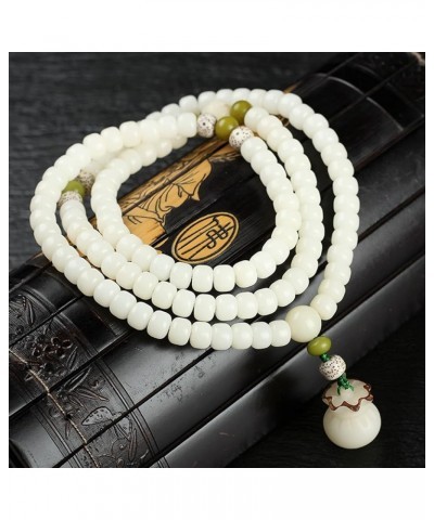 White Jade Natural Bodhi Root 108 Mala Prayer Mantra Beads Meditation 5-Layer Lotus Hand String Multiplayer Bracelet JuBao 7*...