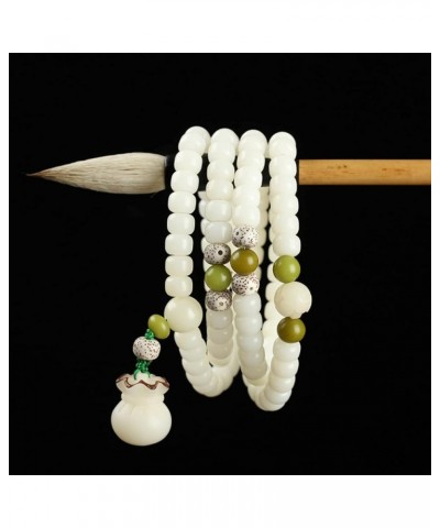 White Jade Natural Bodhi Root 108 Mala Prayer Mantra Beads Meditation 5-Layer Lotus Hand String Multiplayer Bracelet JuBao 7*...