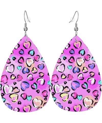 Cross Pattern Faux Leather Lightweight Teardrop Dangle Earrings Women Girls Fashion Jewelry Abstract Leopard Print with Heart...