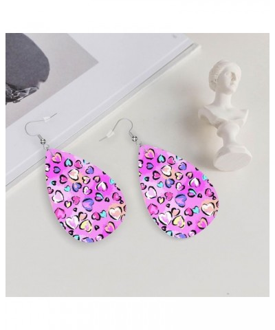 Cross Pattern Faux Leather Lightweight Teardrop Dangle Earrings Women Girls Fashion Jewelry Abstract Leopard Print with Heart...