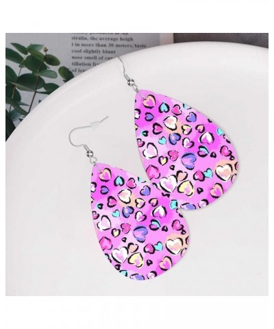 Cross Pattern Faux Leather Lightweight Teardrop Dangle Earrings Women Girls Fashion Jewelry Abstract Leopard Print with Heart...