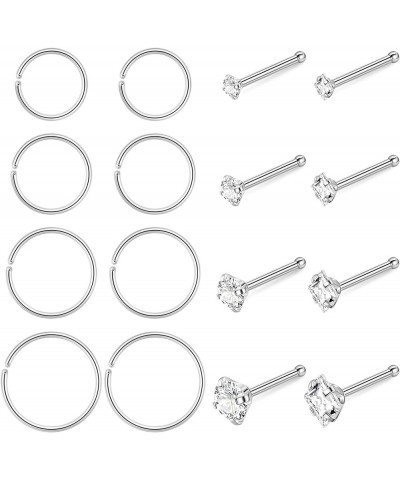 16PCS 20G 22G 316L Stainless Steel Nose Rings for Women Men L Screw Bone Shaped CZ Nose Studs Nose Rings Hoops Nose Piercing ...