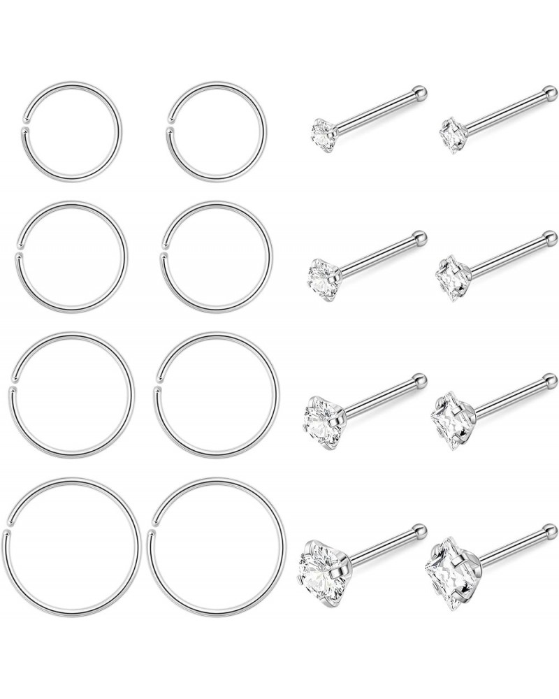 16PCS 20G 22G 316L Stainless Steel Nose Rings for Women Men L Screw Bone Shaped CZ Nose Studs Nose Rings Hoops Nose Piercing ...