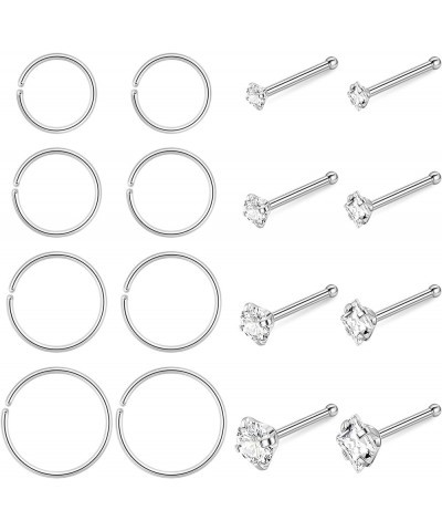 16PCS 20G 22G 316L Stainless Steel Nose Rings for Women Men L Screw Bone Shaped CZ Nose Studs Nose Rings Hoops Nose Piercing ...