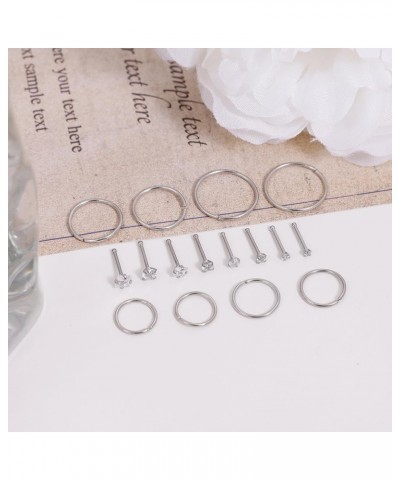 16PCS 20G 22G 316L Stainless Steel Nose Rings for Women Men L Screw Bone Shaped CZ Nose Studs Nose Rings Hoops Nose Piercing ...