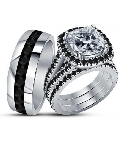 Ritika Created Round Cut White & Black Diamond 925 Sterling Silver 14K White Gold Over Diamond Wedding Trio Ring Set for Him ...
