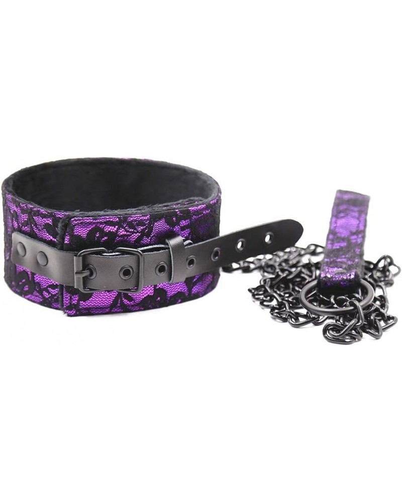 Lace Choker PU Leather Collar Choker and Leash for Women Girls Purple $9.17 Necklaces