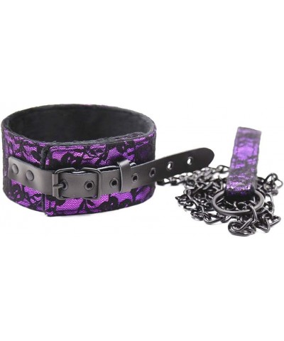 Lace Choker PU Leather Collar Choker and Leash for Women Girls Purple $9.17 Necklaces