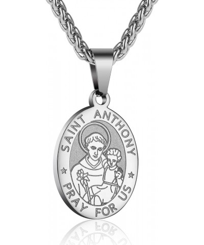 Saint St Michael/Christopher/Jude/Benedict/Joseph/Anthony Medal Necklace for Boys Men 24 In Religious gifts Silver saint ANTH...