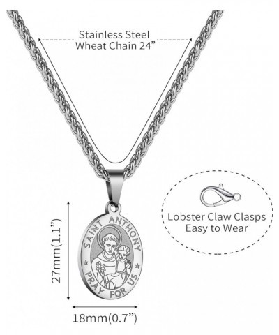 Saint St Michael/Christopher/Jude/Benedict/Joseph/Anthony Medal Necklace for Boys Men 24 In Religious gifts Silver saint ANTH...