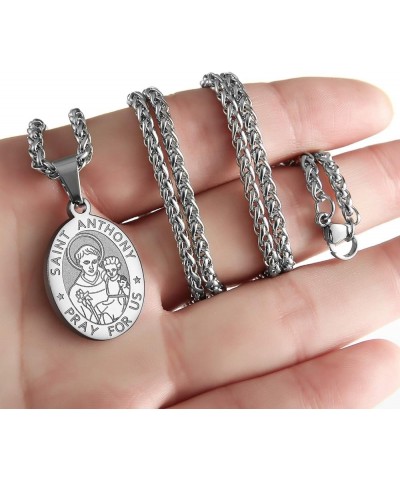 Saint St Michael/Christopher/Jude/Benedict/Joseph/Anthony Medal Necklace for Boys Men 24 In Religious gifts Silver saint ANTH...