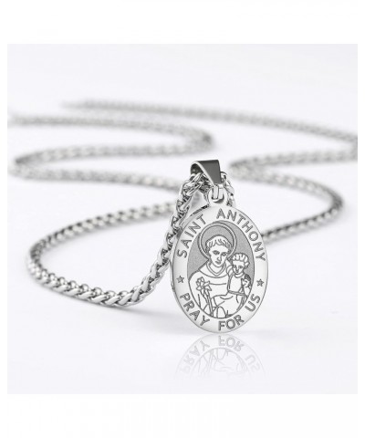 Saint St Michael/Christopher/Jude/Benedict/Joseph/Anthony Medal Necklace for Boys Men 24 In Religious gifts Silver saint ANTH...