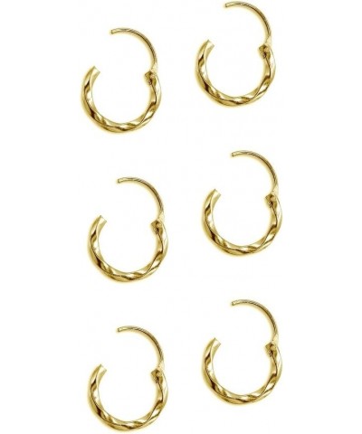 3 Pair Set Sterling Silver Twist Tiny Small 12mm Round Lightweight Unisex Endless Hoop Earrings Yellow Gold Flash $10.43 Earr...