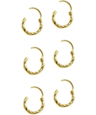 3 Pair Set Sterling Silver Twist Tiny Small 12mm Round Lightweight Unisex Endless Hoop Earrings Yellow Gold Flash $10.43 Earr...