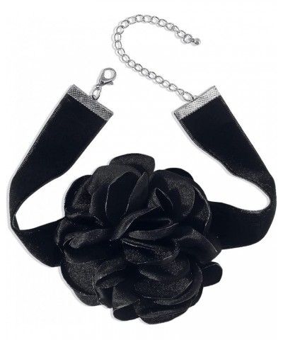 Vintage Black Suede Choker with Large Flower Elegant Floral Collar Necklace and Bracelet Set 2pcs Prom Party Romantic Rose Ac...