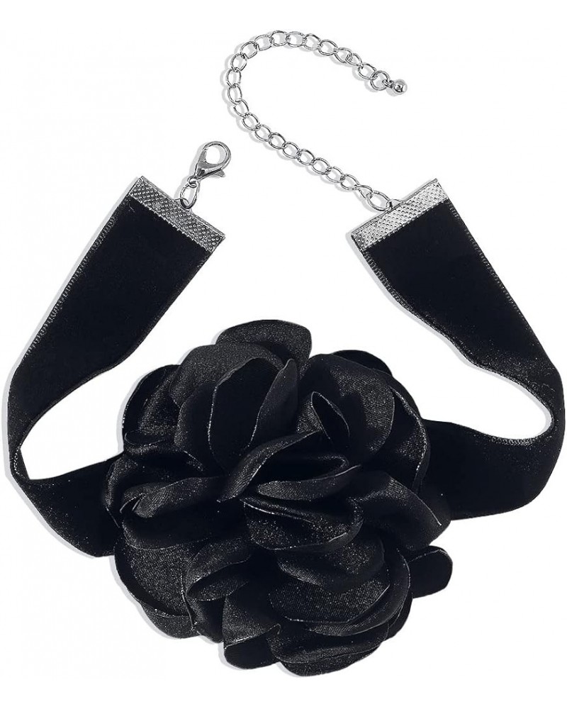 Vintage Black Suede Choker with Large Flower Elegant Floral Collar Necklace and Bracelet Set 2pcs Prom Party Romantic Rose Ac...