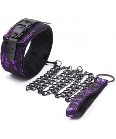 Lace Choker PU Leather Collar Choker and Leash for Women Girls Purple $9.17 Necklaces