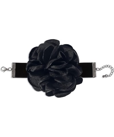 Vintage Black Suede Choker with Large Flower Elegant Floral Collar Necklace and Bracelet Set 2pcs Prom Party Romantic Rose Ac...