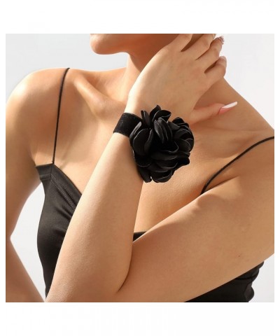 Vintage Black Suede Choker with Large Flower Elegant Floral Collar Necklace and Bracelet Set 2pcs Prom Party Romantic Rose Ac...