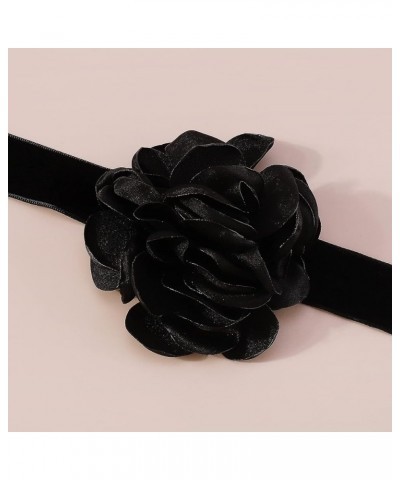 Vintage Black Suede Choker with Large Flower Elegant Floral Collar Necklace and Bracelet Set 2pcs Prom Party Romantic Rose Ac...