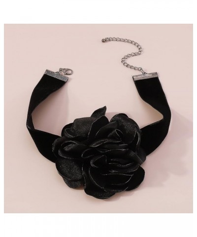 Vintage Black Suede Choker with Large Flower Elegant Floral Collar Necklace and Bracelet Set 2pcs Prom Party Romantic Rose Ac...