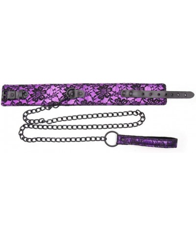 Lace Choker PU Leather Collar Choker and Leash for Women Girls Purple $9.17 Necklaces