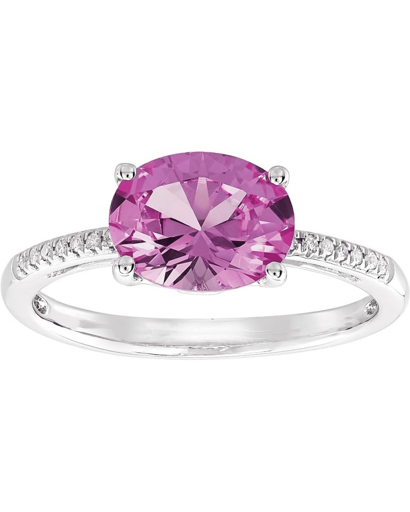 Oval Ring with Diamond Accents in 10K Gold Pink Sapphire $77.90 Rings