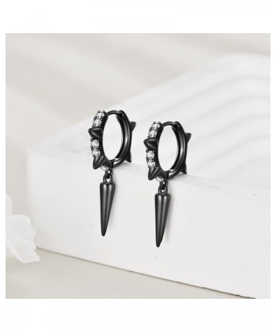 Spike Earrings for Men Women 925 Sterling Silver Huggie Hoop Earrings Black Spike Cool Punk Goth Jewelry Gift $13.63 Earrings