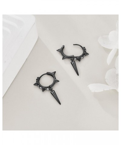 Spike Earrings for Men Women 925 Sterling Silver Huggie Hoop Earrings Black Spike Cool Punk Goth Jewelry Gift $13.63 Earrings