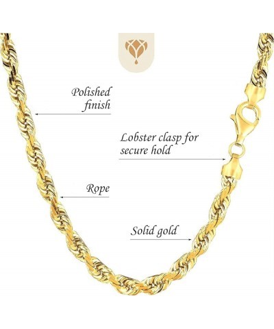 10K SOLID Yellow Gold 5mm Thick Shiny Diamond-Cut Solid Rope Chain Necklace for Pendants and Charms and Bracelet with Lobster...